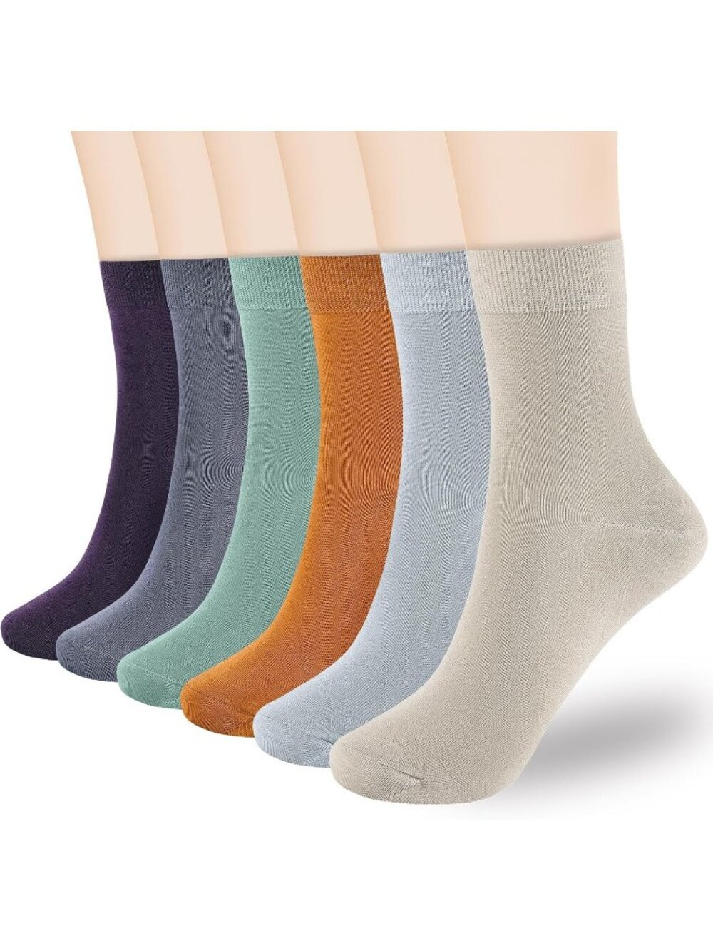 🧦Women's Green Orange Blue 6 Pairs Thin Above Ankle Socks Cotton Crew Socks